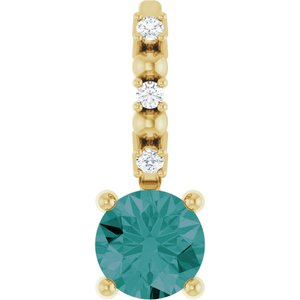 14K Yellow Gold Imitation Alexandrite & .01 CTW Natural Diamond Charm/Pendant