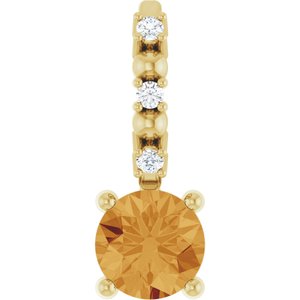 14K Yellow Gold Imitation Citrine & .01 CTW Natural Diamond Charm/Pendant