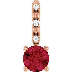 14K Rose Gold Lab-Grown Ruby & .01 CTW Natural Diamond Pendant