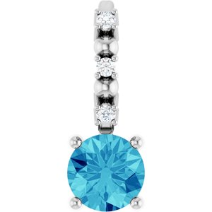 Platinum Imitation Blue Zircon & .01 CTW Natural Diamond Charm/Pendant