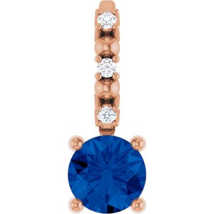 14K Rose Gold Imitation Blue Sapphire & .01 CTW Natural Diamond Charm/Pendant