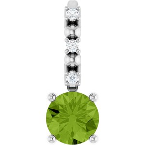 14K White Gold Imitation Peridot & .01 CTW Natural Diamond Charm/Pendant