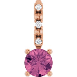 14K Rose Gold Imitation Pink Tourmaline & .01 CTW Natural Diamond Charm/Pendant – image 2