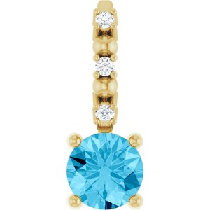 14K Yellow Imitation Aquamarine & .01 CTW Natural Diamond Charm/Pendant