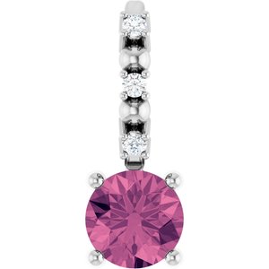 14K White Gold Imitation Pink Tourmaline & .01 CTW Natural Diamond Charm/Pendant