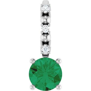 14K White Gold Lab-Grown Emerald & .01 CTW Natural Diamond Pendant