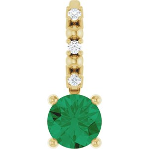 14K Yellow Gold Lab-Grown Emerald & .01 CTW Natural Diamond Pendant