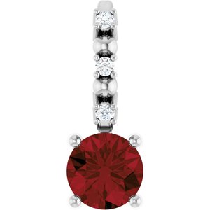 Sterling Silver Imitation Mozambique Garnet & .01 CTW Natural Diamond Charm/Pendant