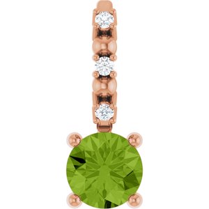 14K Rose Gold Imitation Peridot & .01 CTW Natural Diamond Charm/Pendant