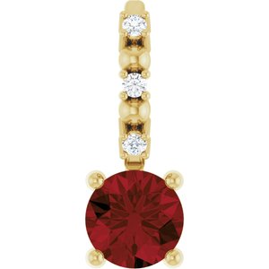 14K Yellow Gold Imitation Mozambique Garnet & .01 CTW Natural Diamond Charm/Pendant