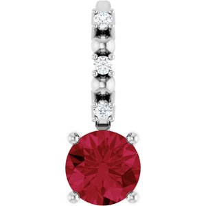 Platinum Imitation Ruby & .01 CTW Natural Diamond Charm/Pendant
