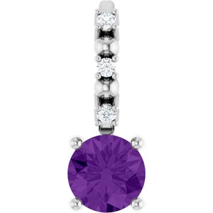 14K White Gold Imitation Amethyst & .01 CTW Natural Diamond Charm/Pendant