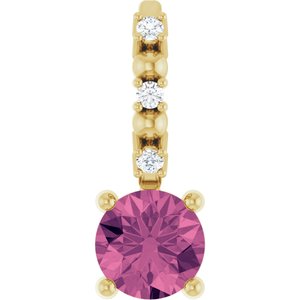 14K Yellow Gold Imitation Pink Tourmaline & .01 CTW Natural Diamond Charm/Pendant