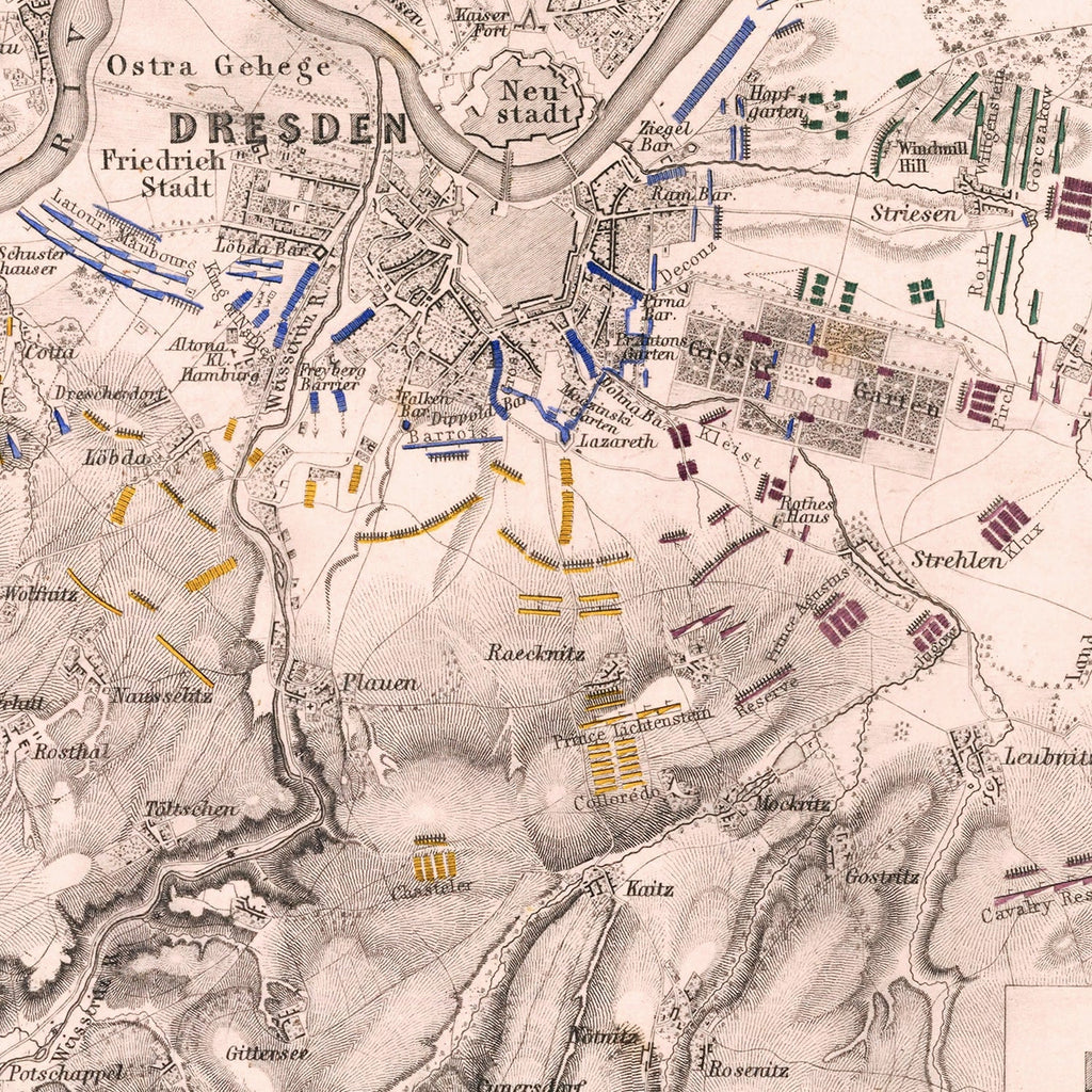 Vintage Map of the Battle of Dresden, 1813