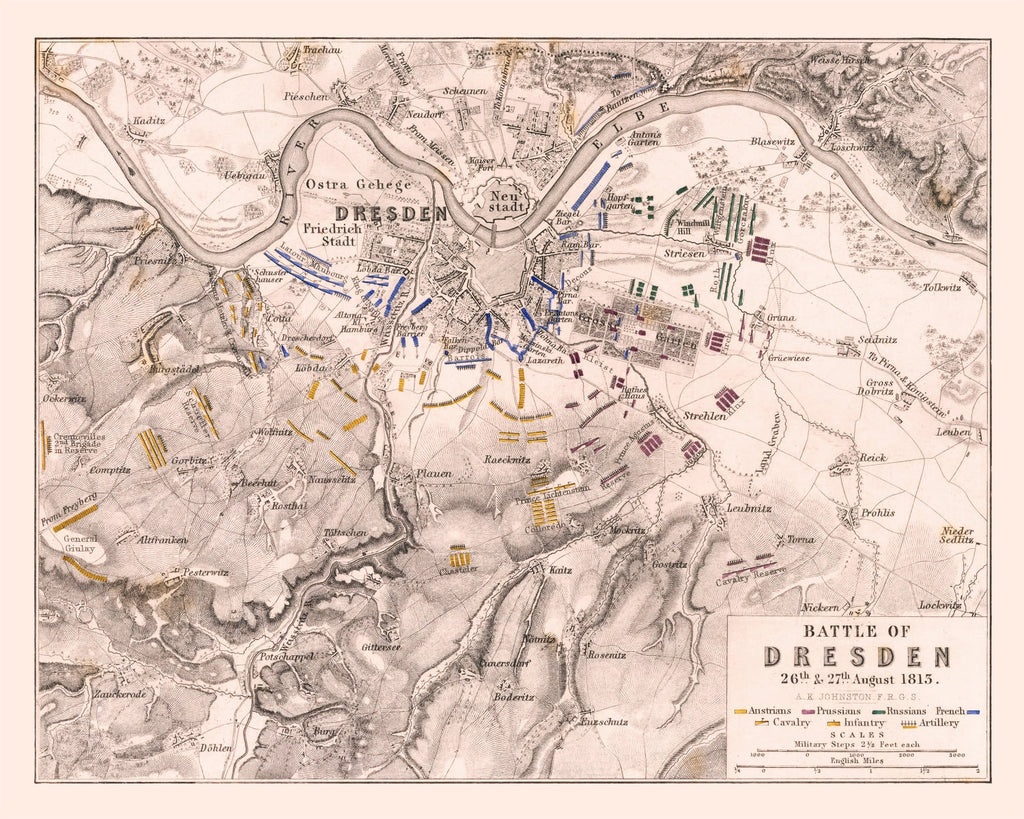 Vintage Map of the Battle of Dresden, 1813