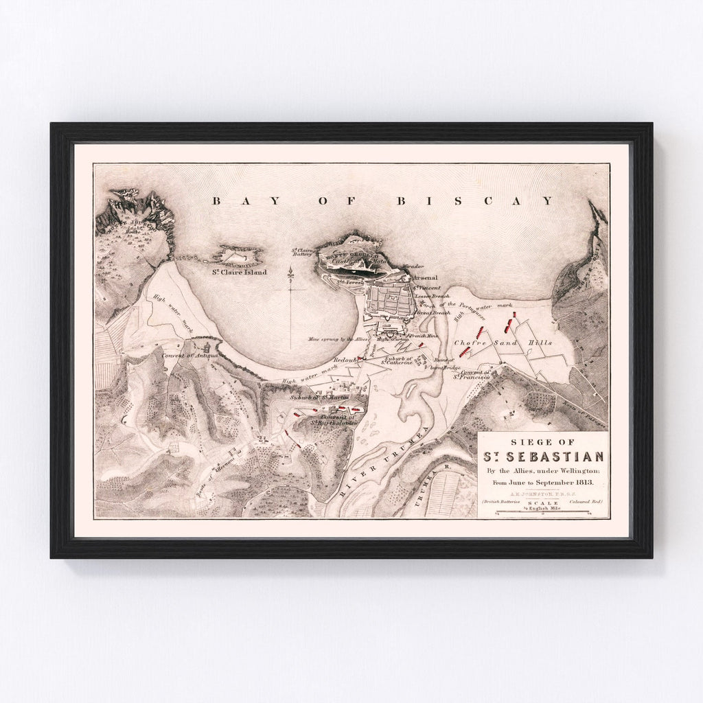 Vintage Map of the Siege of St. Sebastian, 1813