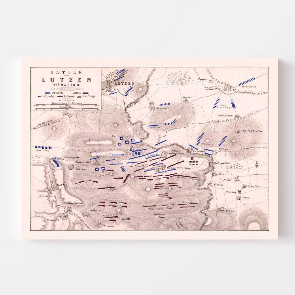 Vintage Map of the Battle of Lutzen, 1813