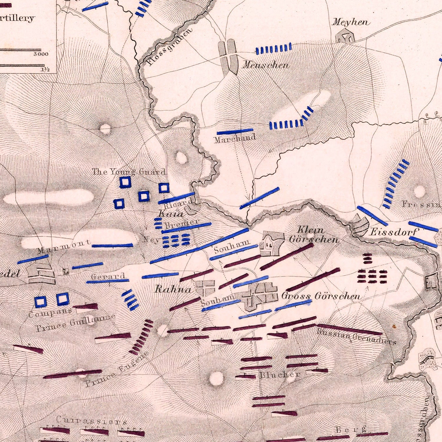 Vintage Map of the Battle of Lutzen, 1813