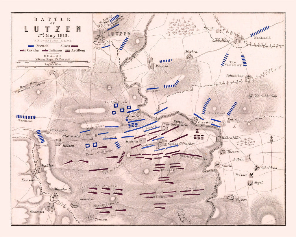 Vintage Map of the Battle of Lutzen, 1813