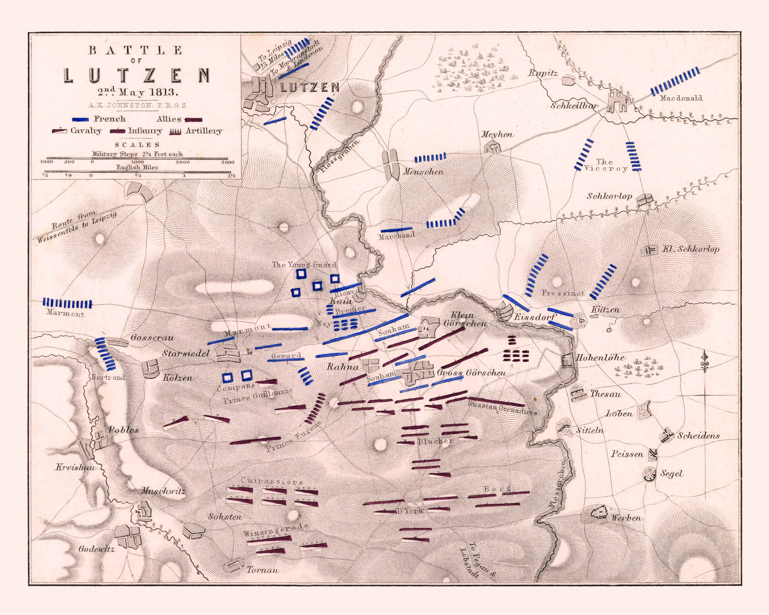 Vintage Map of the Battle of Lutzen, 1813