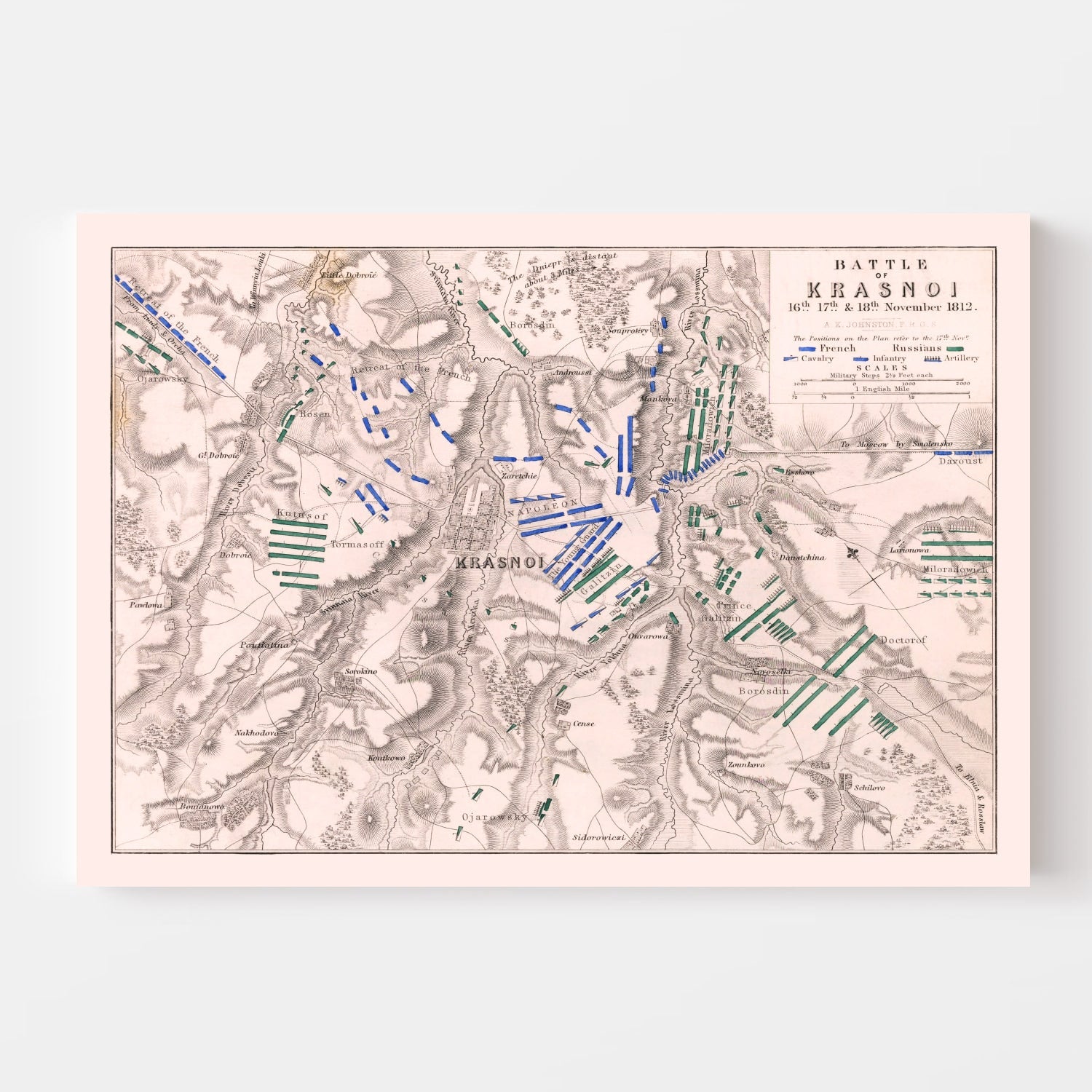 Vintage Map of the Battle of Krasnoi, 1812