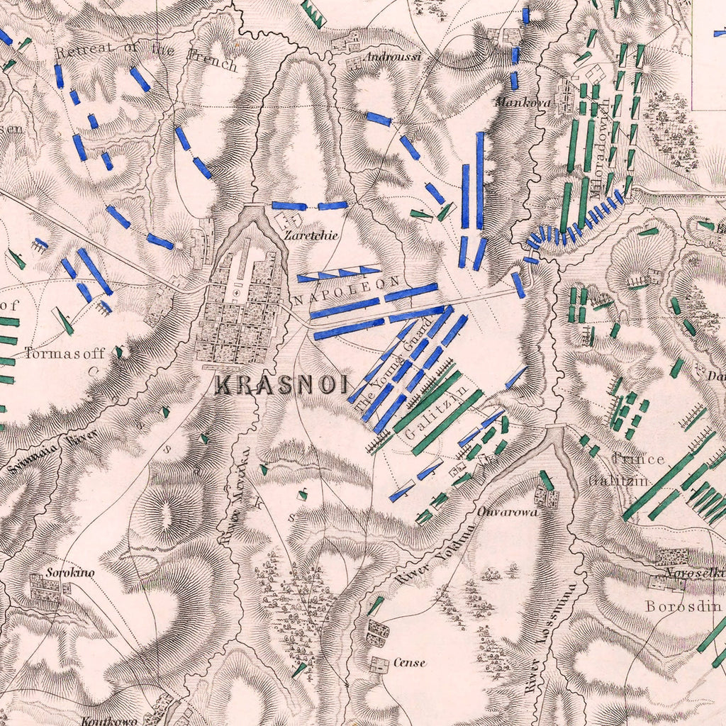 Vintage Map of the Battle of Krasnoi, 1812
