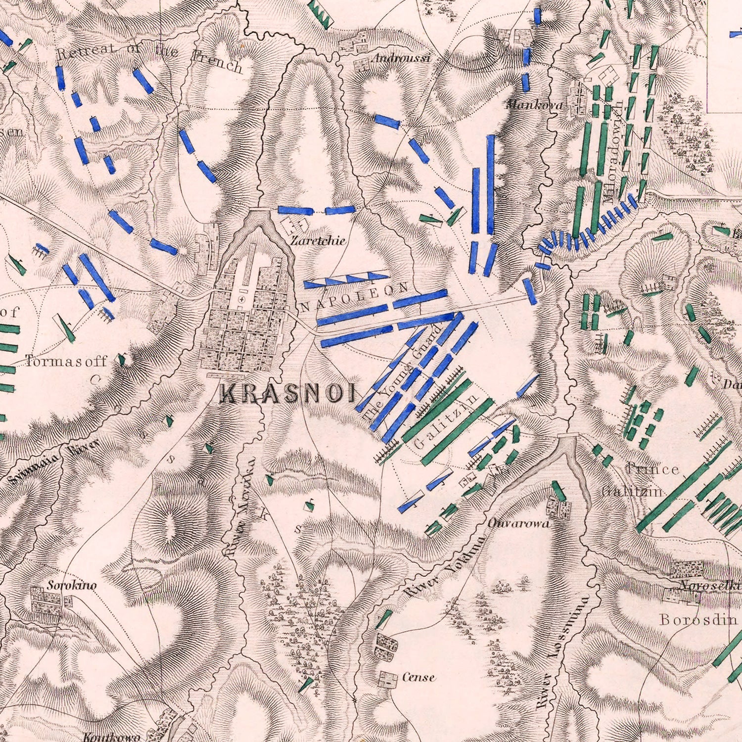 Vintage Map of the Battle of Krasnoi, 1812