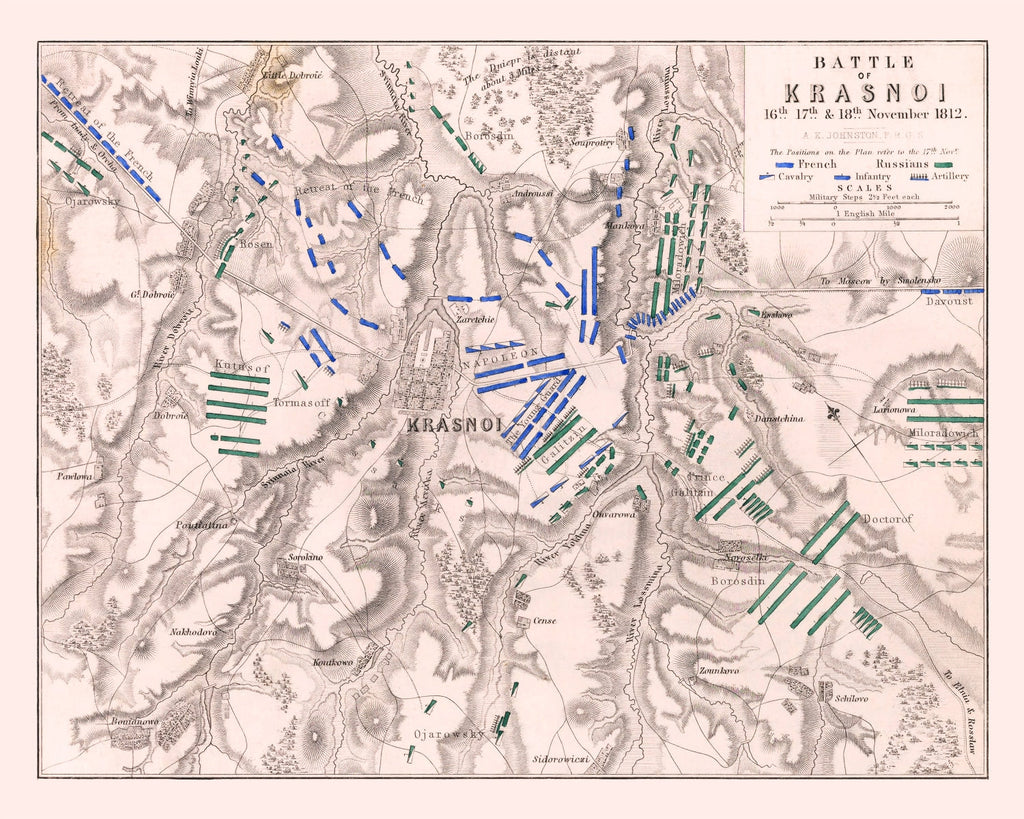 Vintage Map of the Battle of Krasnoi, 1812