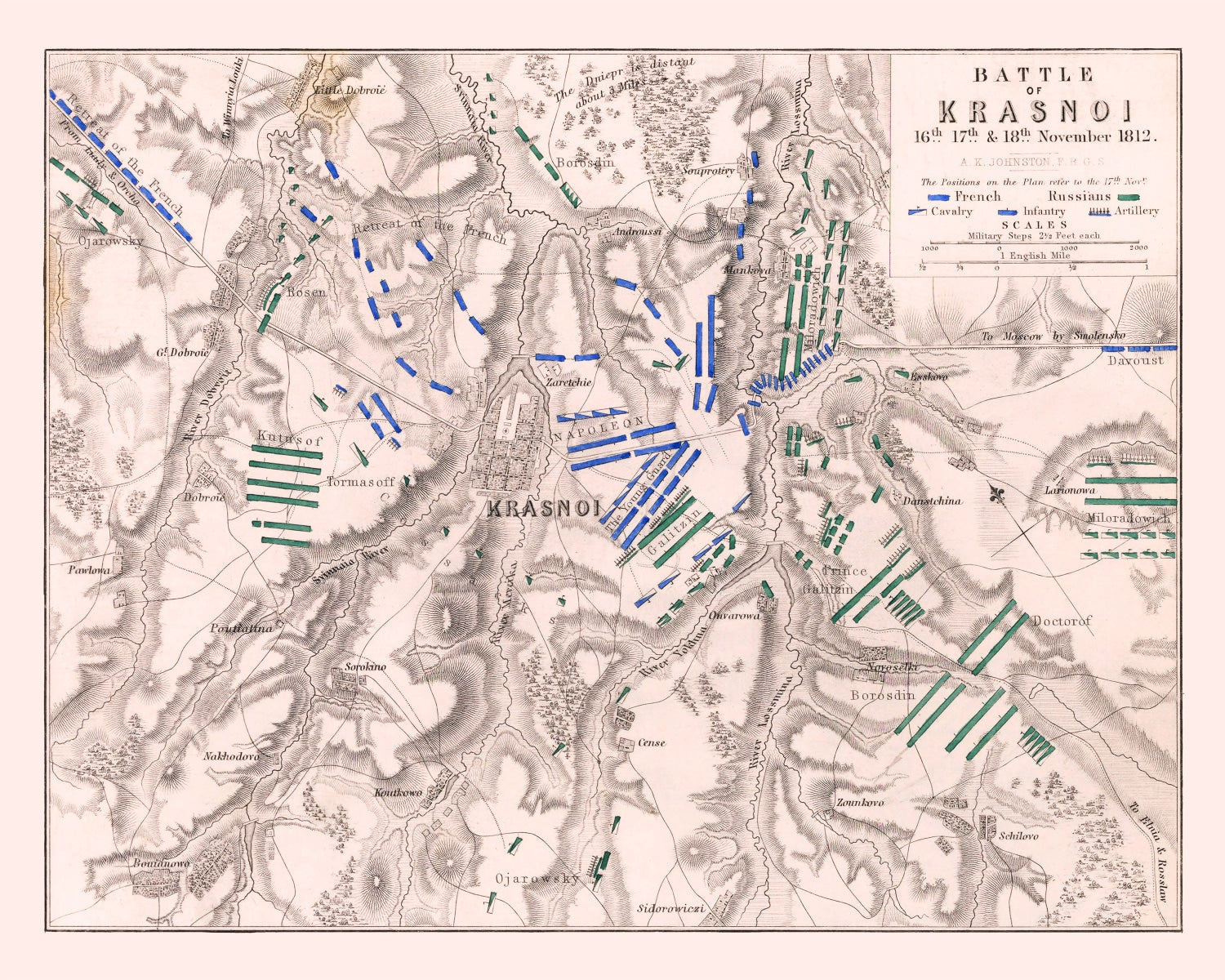 Vintage Map of the Battle of Krasnoi, 1812