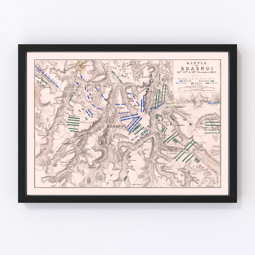 Vintage Map of the Battle of Krasnoi, 1812