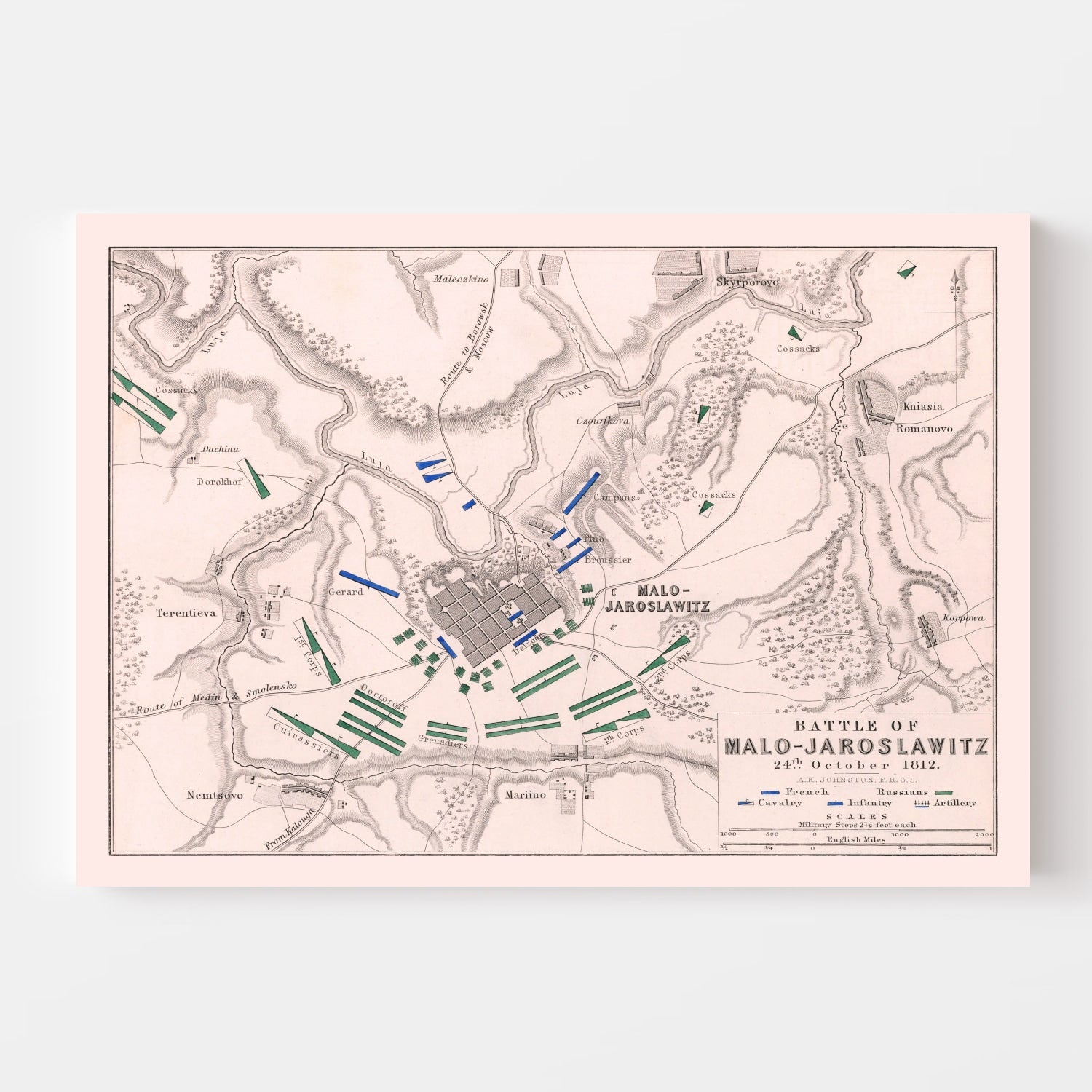 Vintage Map of the Battle of Malo-Jaroslawitz, 1812