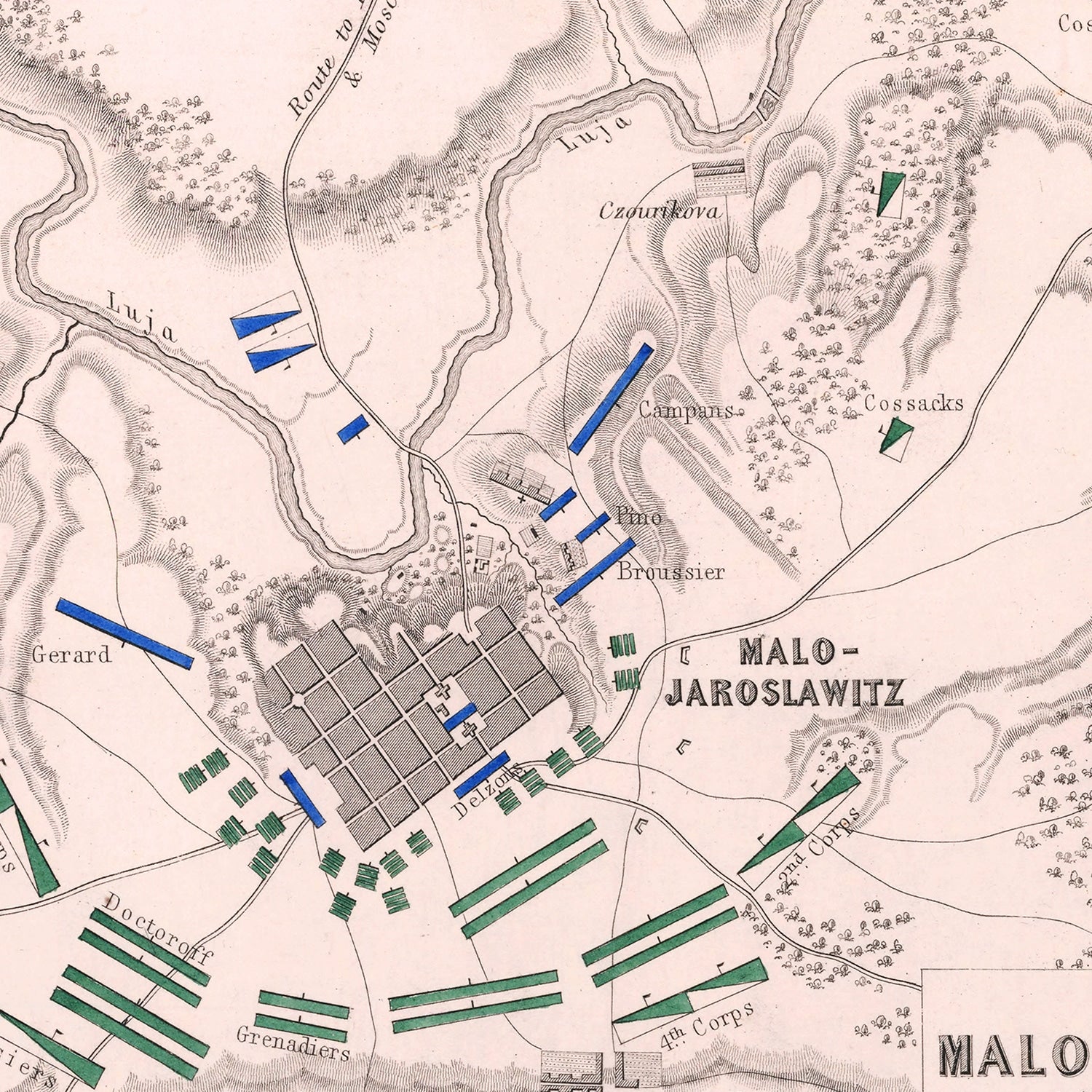 Vintage Map of the Battle of Malo-Jaroslawitz, 1812