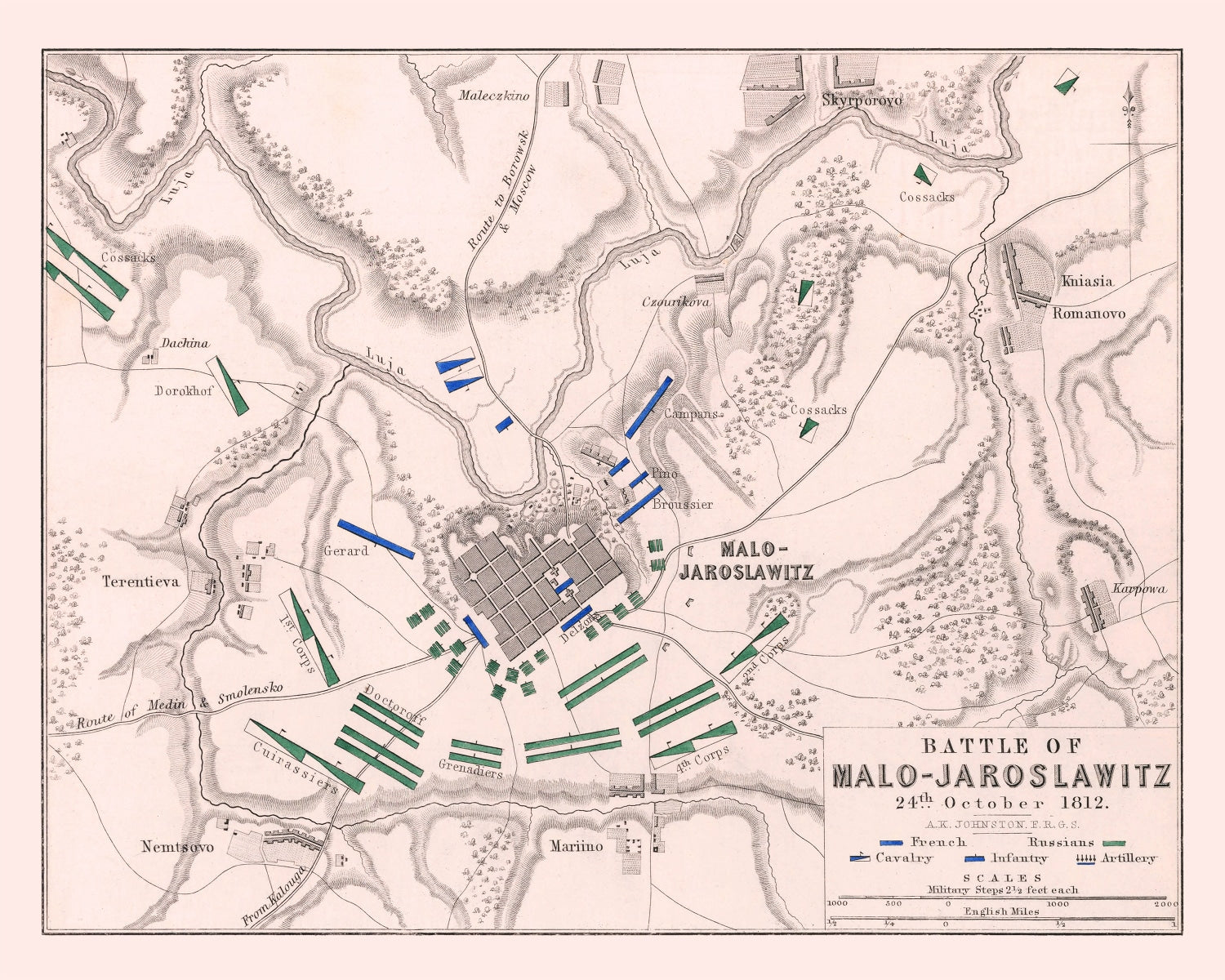 Vintage Map of the Battle of Malo-Jaroslawitz, 1812