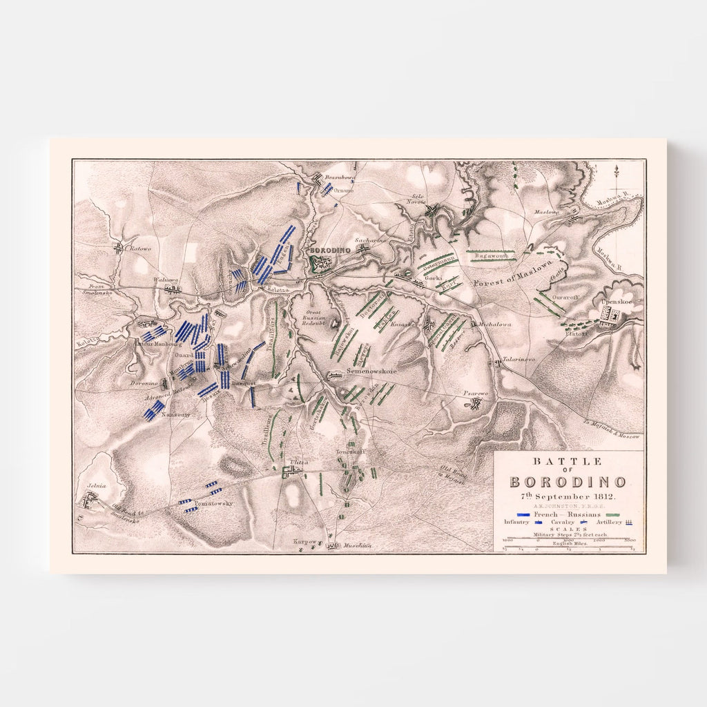 Vintage Map of the Battle of Borodino, 1812