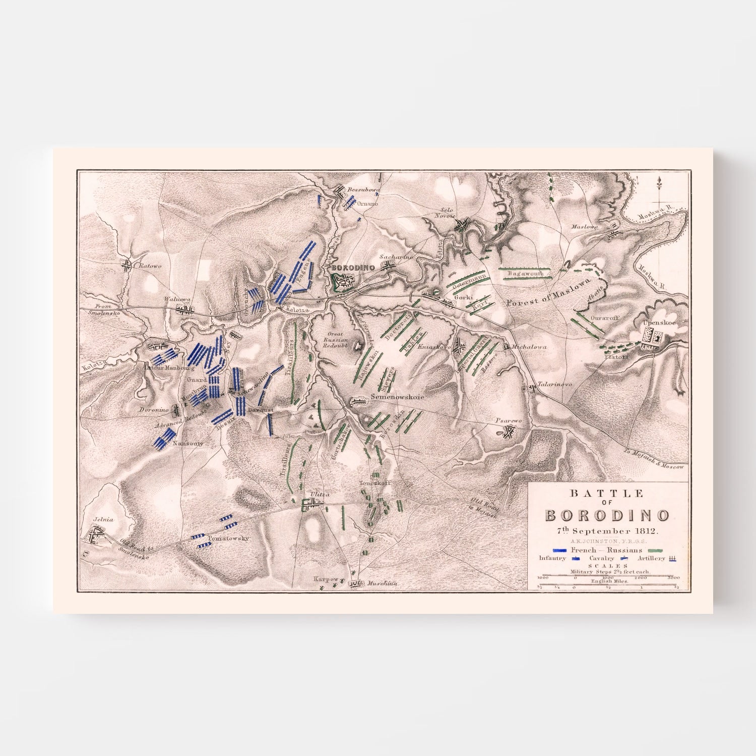 Vintage Map of the Battle of Borodino, 1812