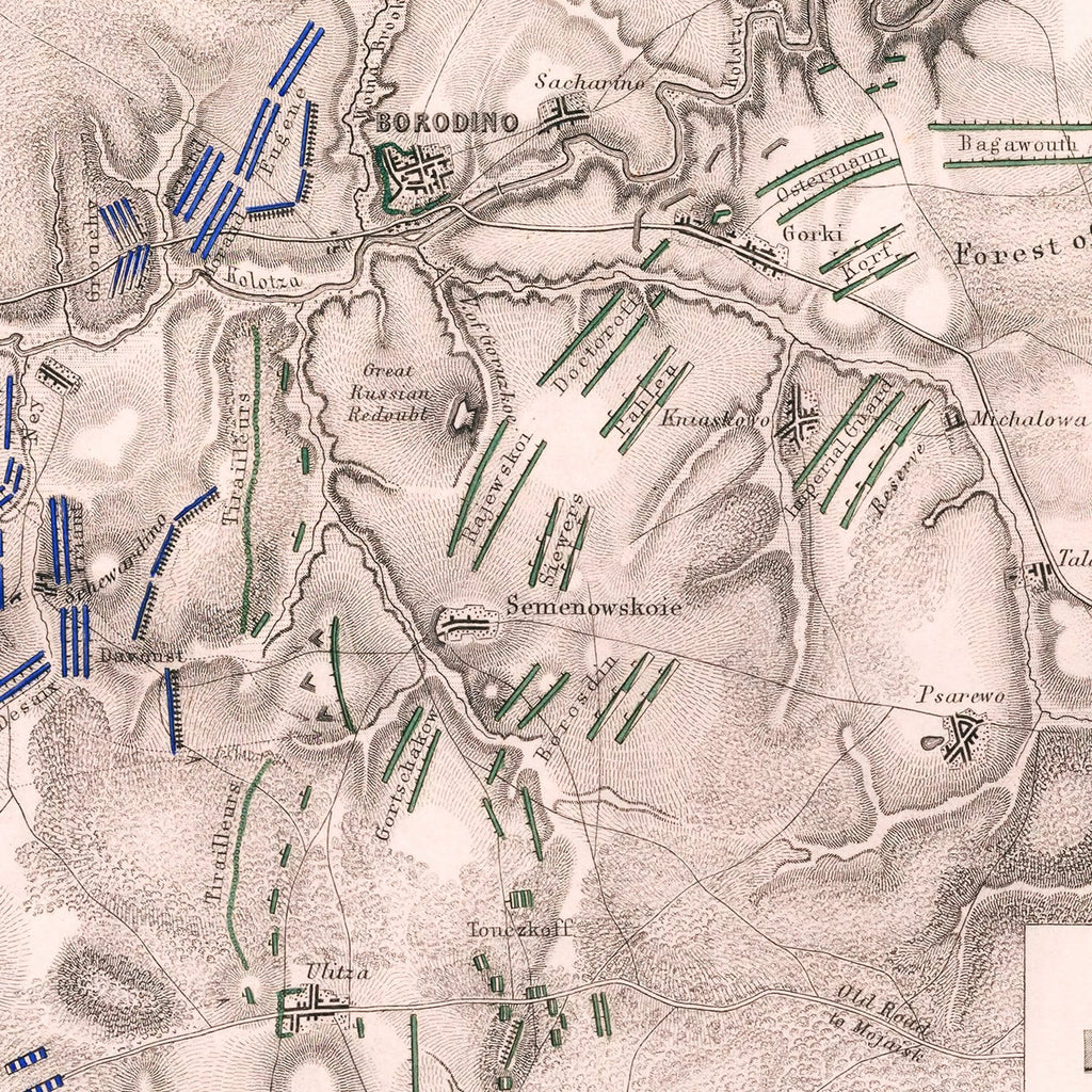 Vintage Map of the Battle of Borodino, 1812