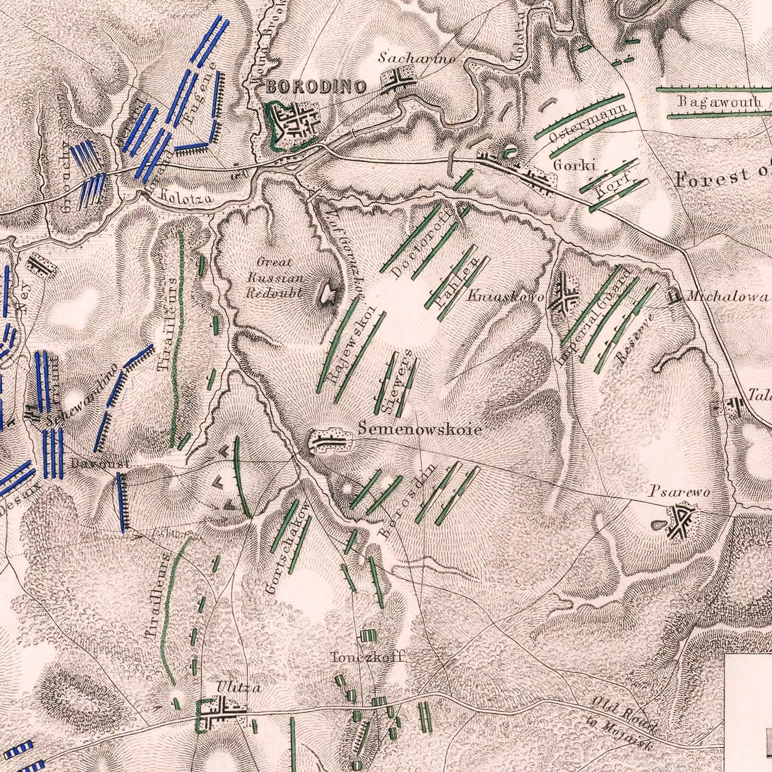 Vintage Map of the Battle of Borodino, 1812