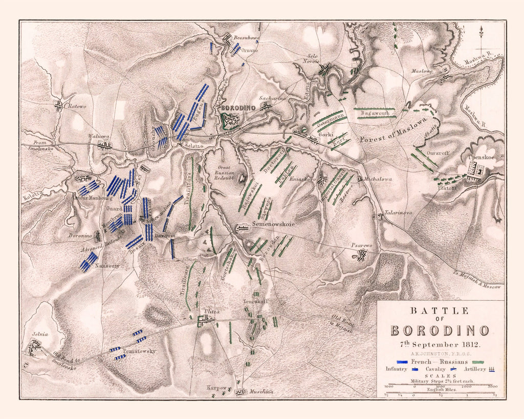 Vintage Map of the Battle of Borodino, 1812