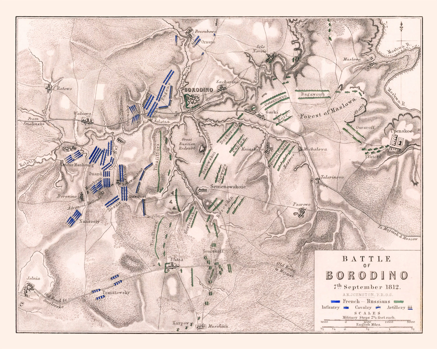 Vintage Map of the Battle of Borodino, 1812