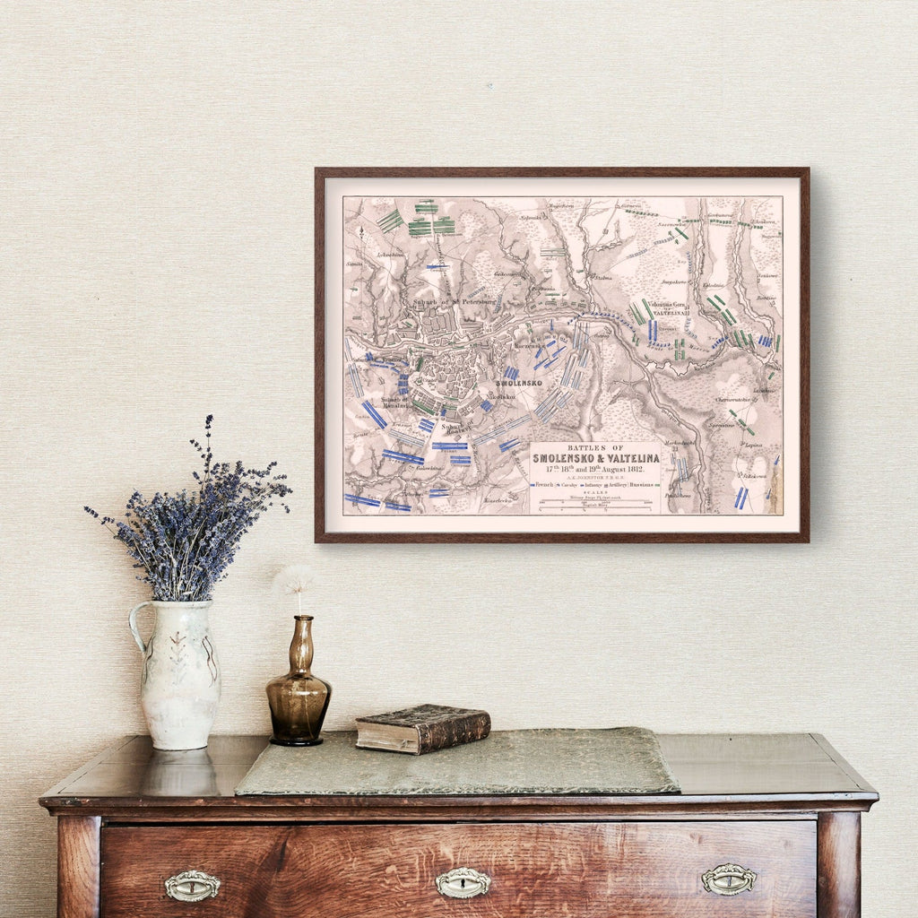 Vintage Map of the Battles of Smolensko & Valtellina, 1812
