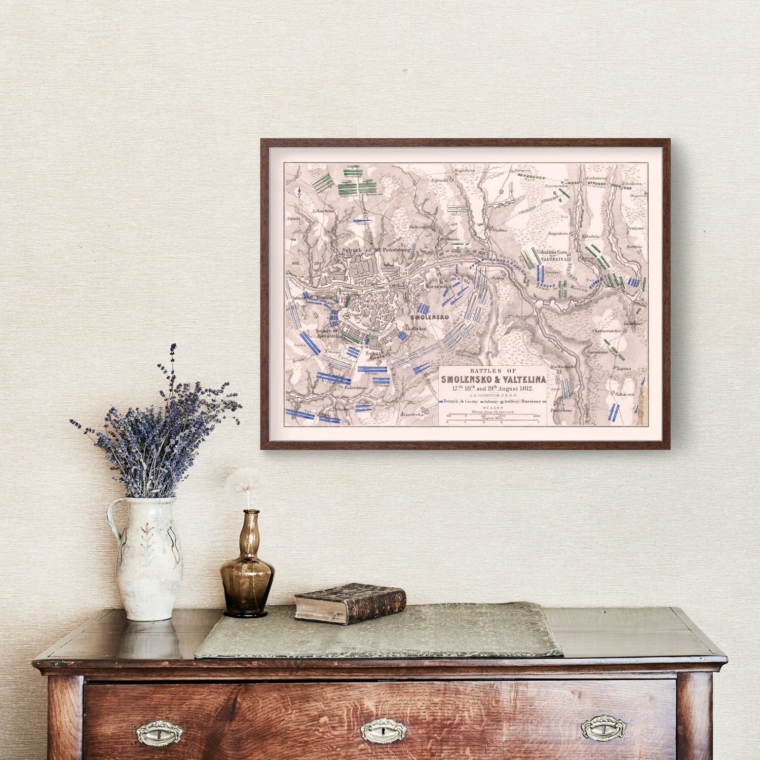 Vintage Map of the Battles of Smolensko & Valtellina, 1812