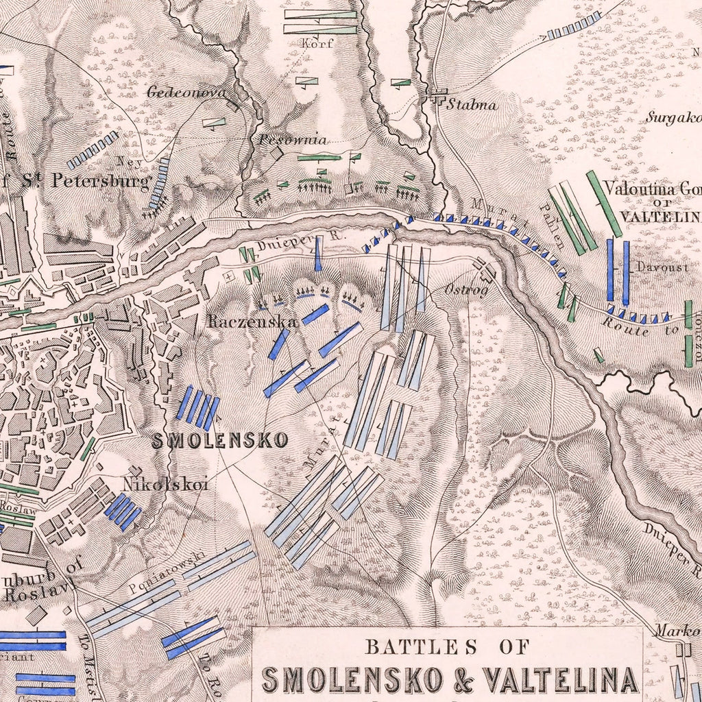 Vintage Map of the Battles of Smolensko & Valtellina, 1812