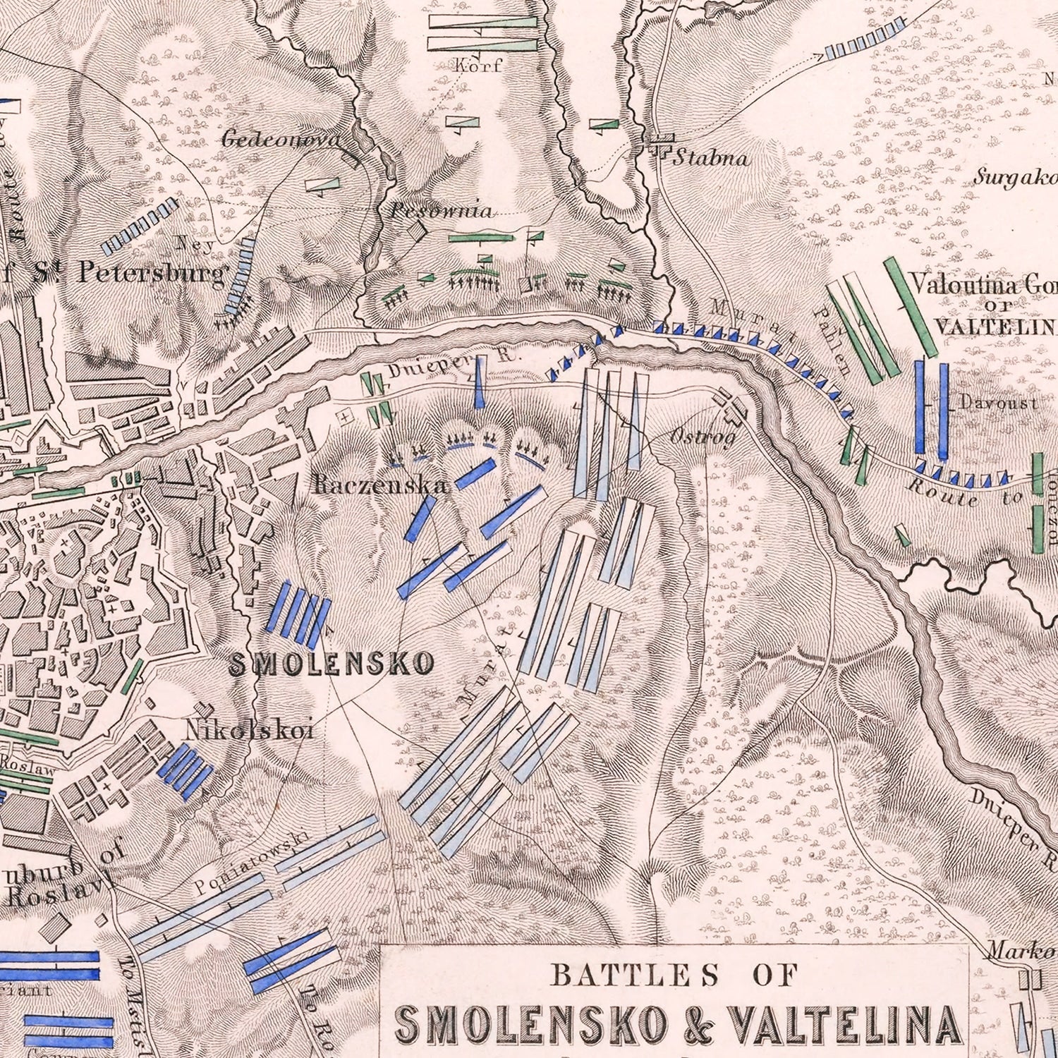 Vintage Map of the Battles of Smolensko & Valtellina, 1812