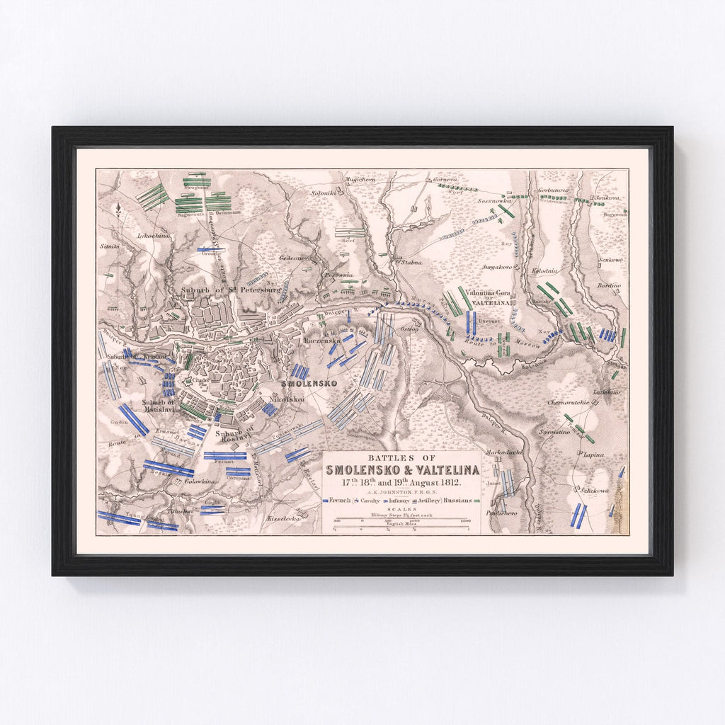 Vintage Map of the Battles of Smolensko & Valtellina, 1812