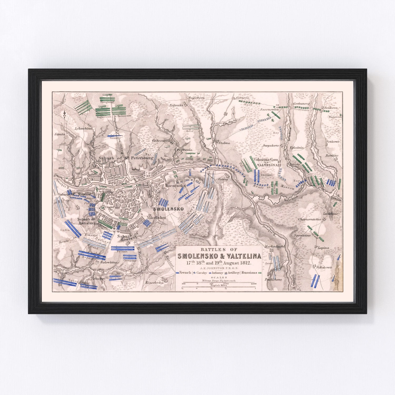 Vintage Map of the Battles of Smolensko & Valtellina, 1812