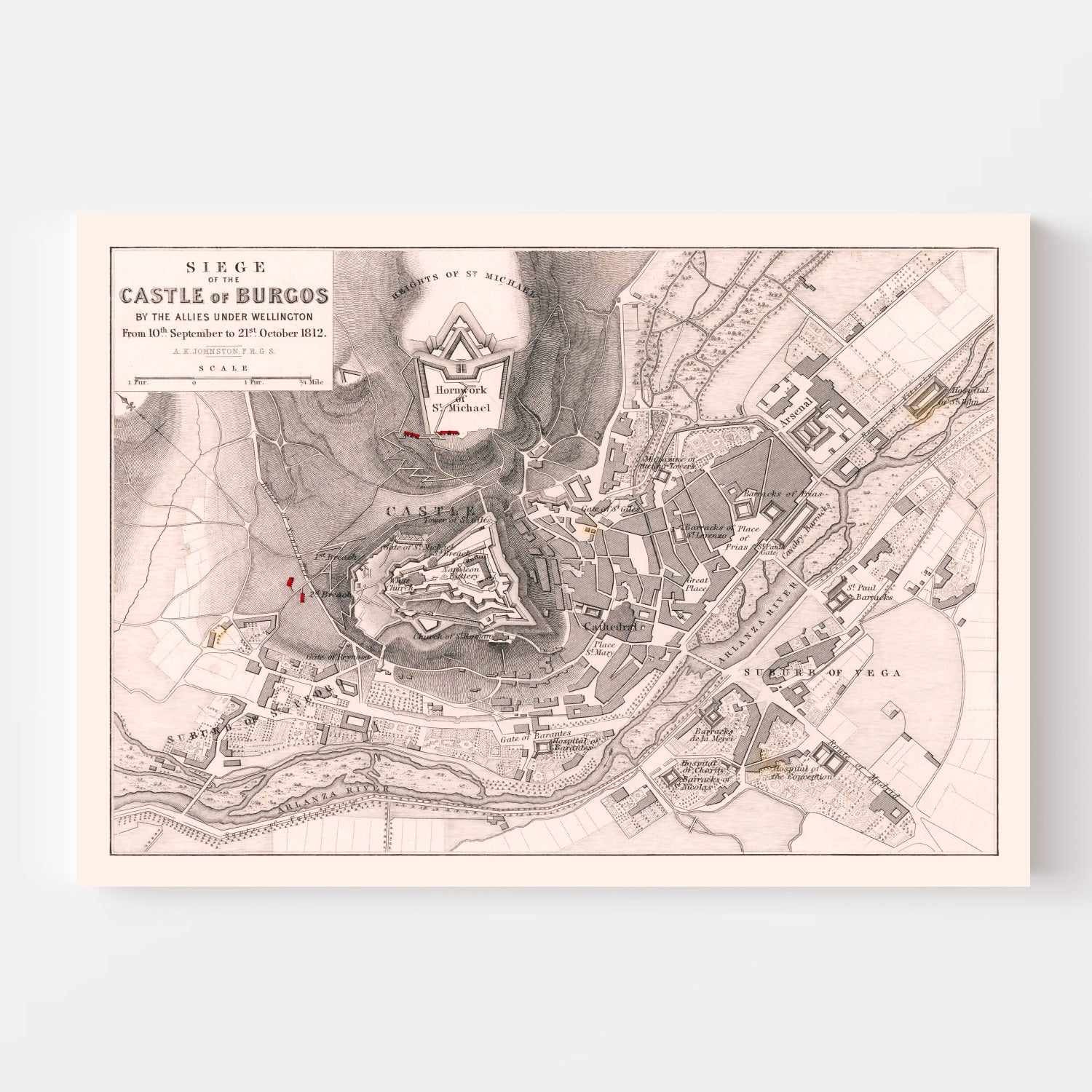 Vintage Map of the Siege of the Castle of Burgos, 1812
