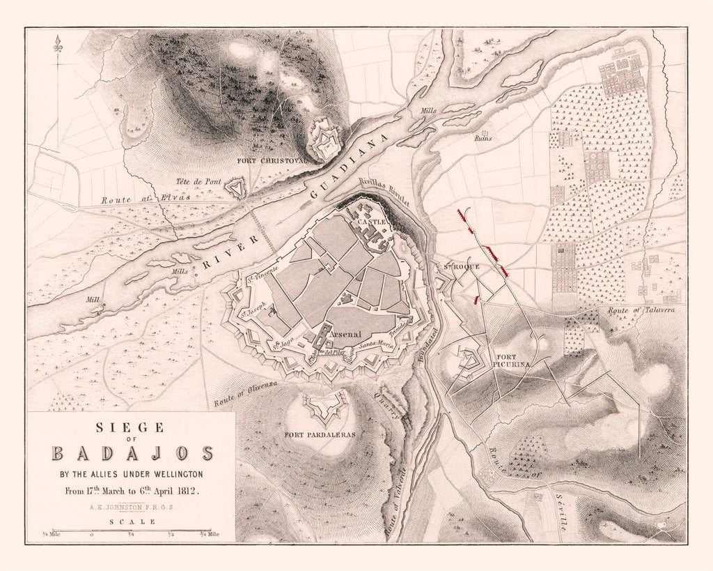Vintage Map of the Siege of Badajos, 1812