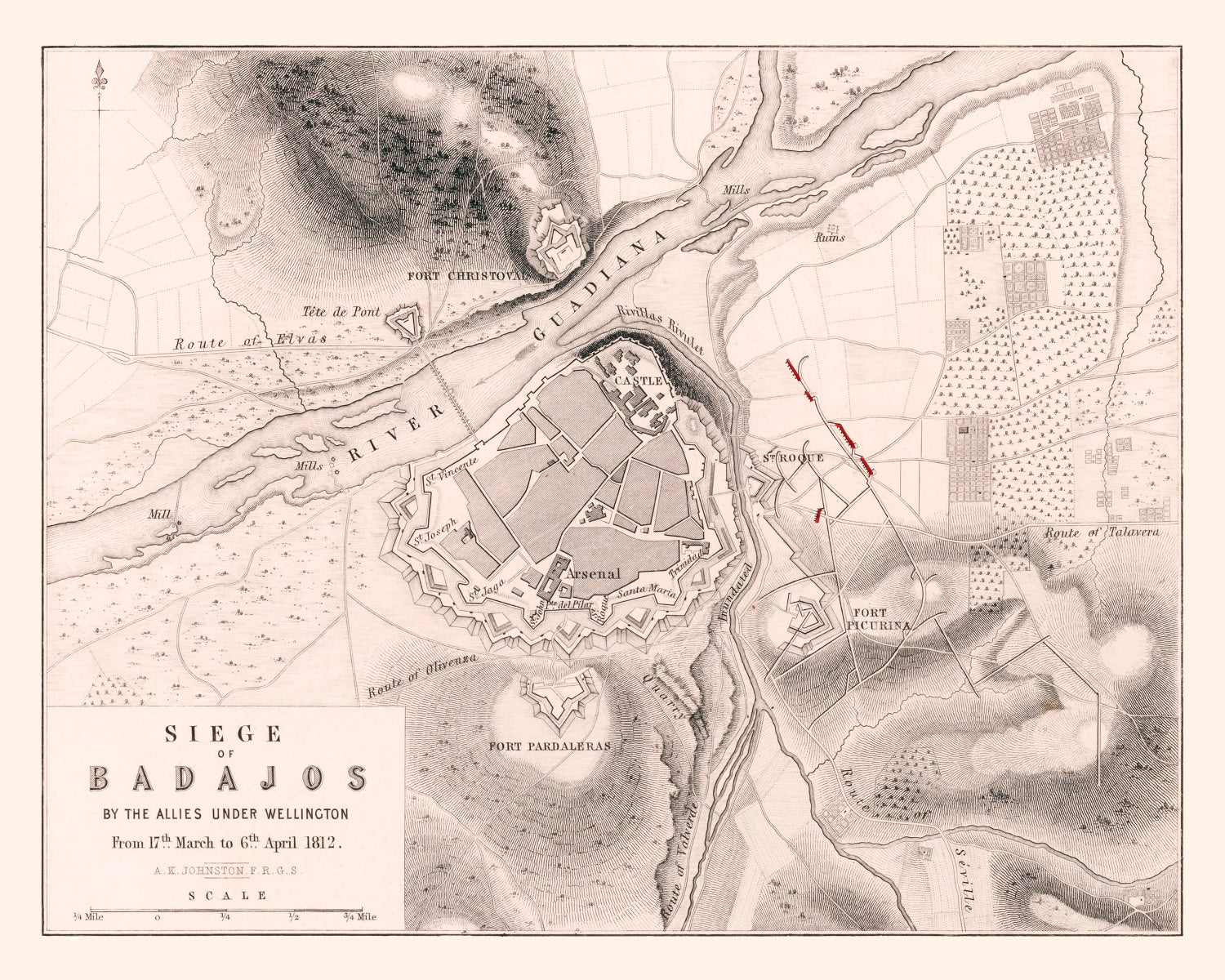 Vintage Map of the Siege of Badajos, 1812