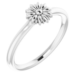 14K White Stackable Floral Ring