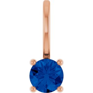 14K Rose Gold Imitation Blue Sapphire Solitaire Charm/Pendant